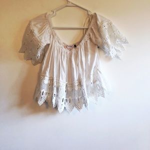 Crop peasant top white